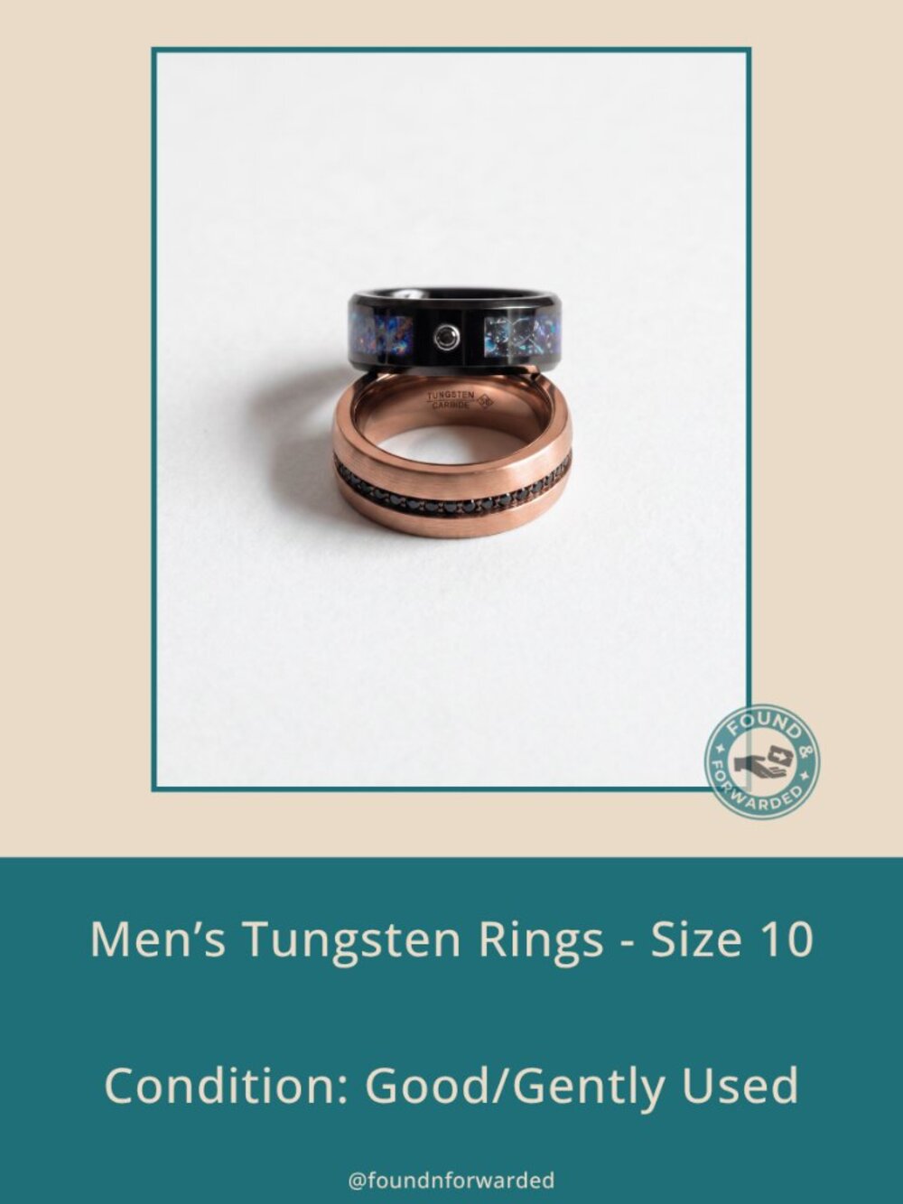 Men's Tungsten Carbide Ring Set Size 10 Celtic & Rose Gold 2pc